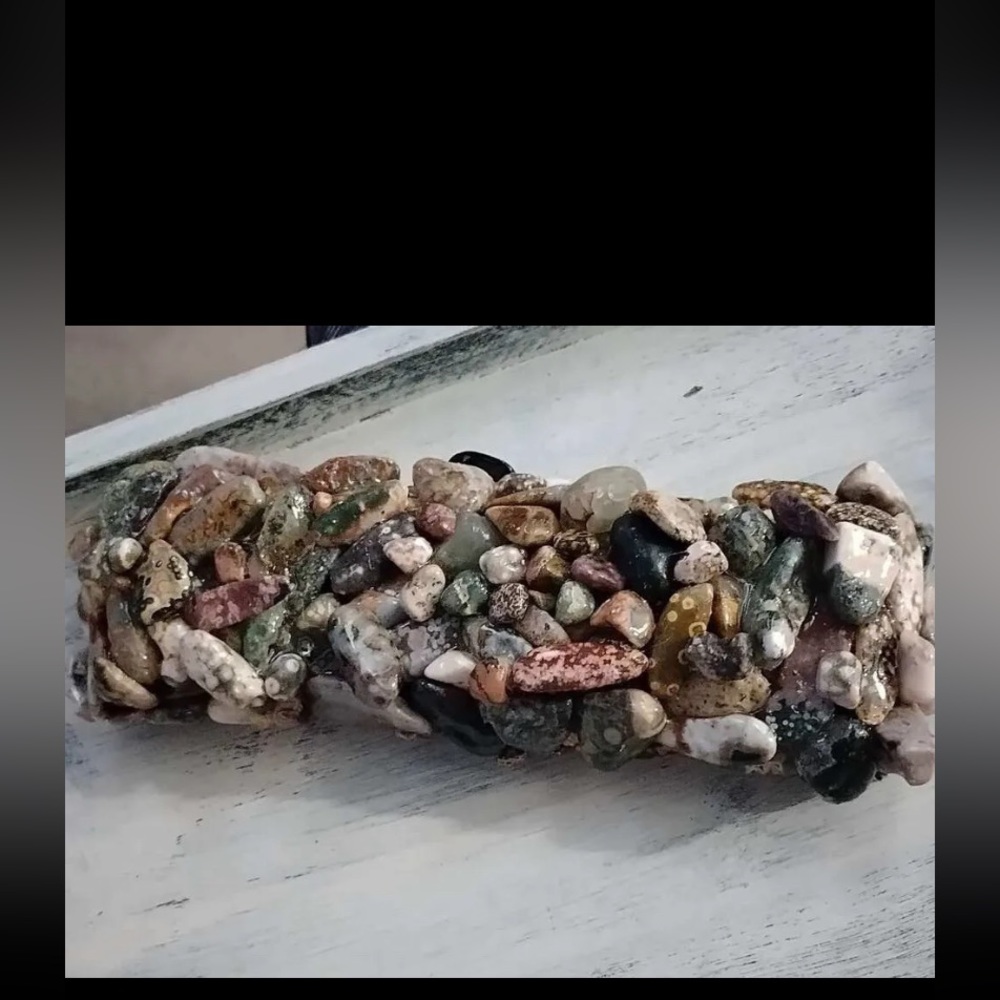 Ocean Jasper mezuzah over 160 tumbled stones/ extremely rare stones/old stock